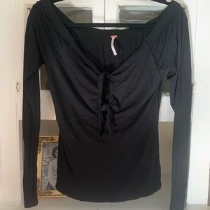 Free People black long sleeve front tie top